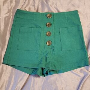 Forever 21 Green Button-Up Women's High Rise Shorts
